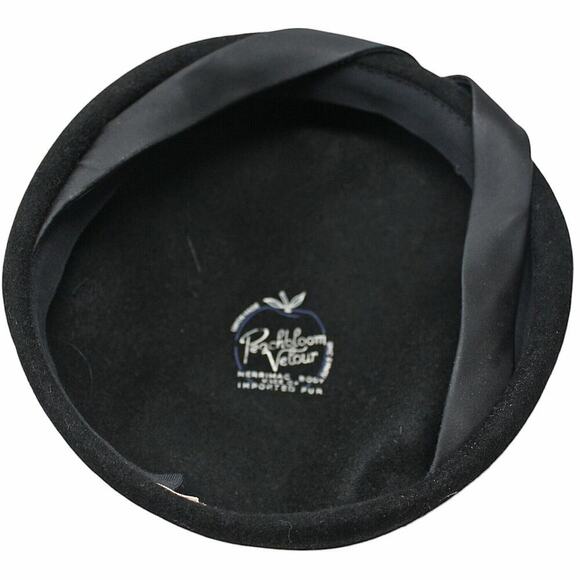 Vintage 50s Hat Black Peachbloom Velour Merrimac Body Rhinestone Trim - Hey Viv - Picture 6 of 8